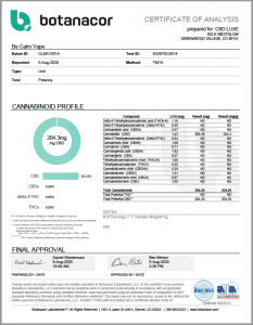 CBD LUXE Certificate of Analysis